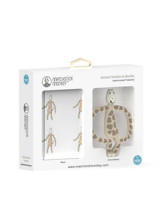 Matchstick Monkey Animal Teether & Muslin Gift Set - Giraffe image number 1